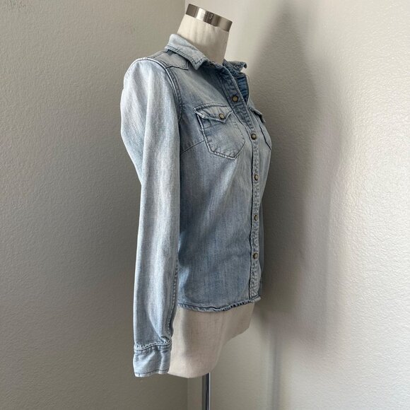 All Saints Ines Denim Button Up Shirt Coastal Cowgirl Blue Sz 0 - Picture 3 of 12